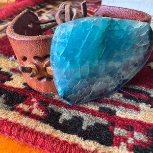 Turquoise Agate Statement Bracelet with Leather Cuff